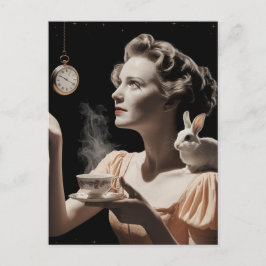Surreal Tea Time mit Kaninchen Postkarte