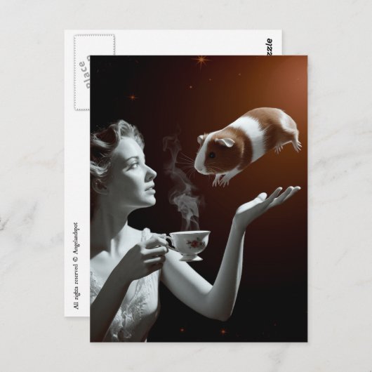 Surreal Tea Time Sepia Guinea Pig Postkarte (Vorne/Hinten)
