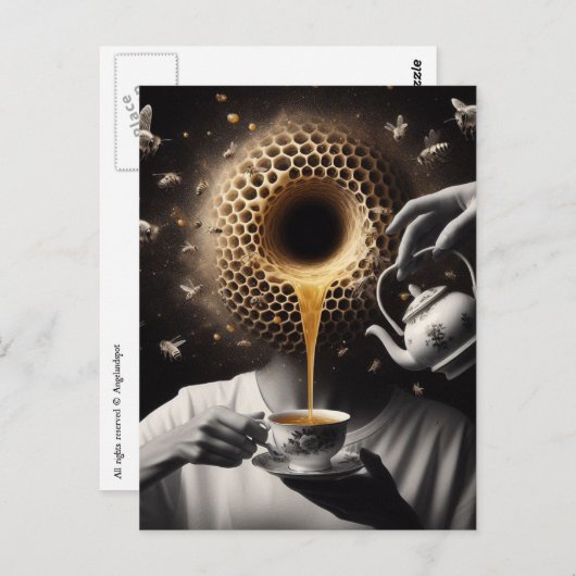 Surreal Tea Time with Bienen Postkarte (Vorne/Hinten)