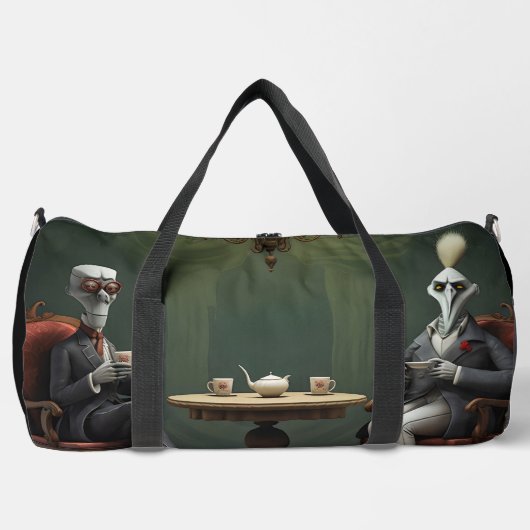 Surreal Tea Zeit auf der seltsamen Seite. 10 Duffle Bag (Vorderseite)