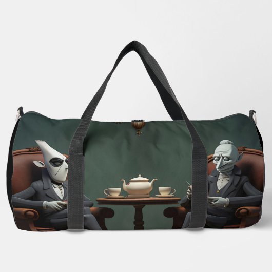 Surreal Tea Zeit auf der seltsamen Seite. 15 Duffle Bag (Vorderseite)
