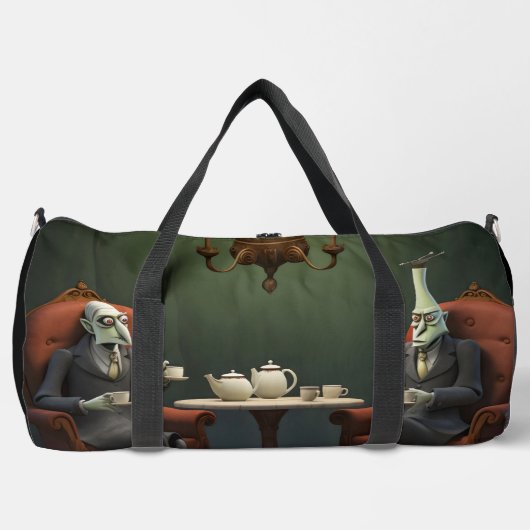 Surreal Tea Zeit auf der seltsamen Seite. 18 Duffle Bag (Vorderseite)