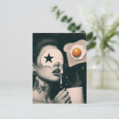 Surreal Toast, Eggs, and Coffee woman Postkarte (Stehend Vorderseite)