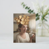 Surreal Toast Head Frühstück Frau mit Kaffee Postkarte (Stehend Vorderseite)