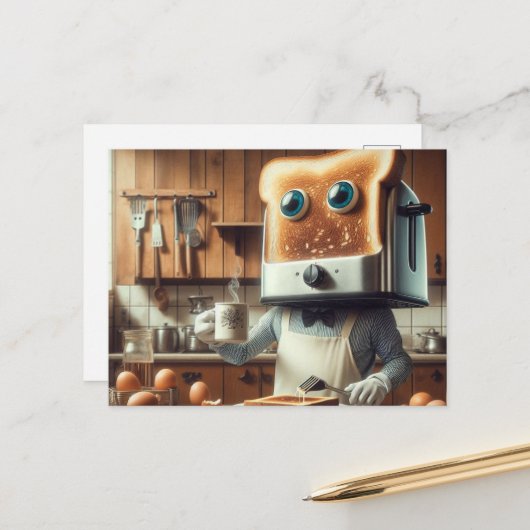 Surreal Toaster Egge Frühstücksperson Postkarte (Vorderseite/Rückseite Beispiel)