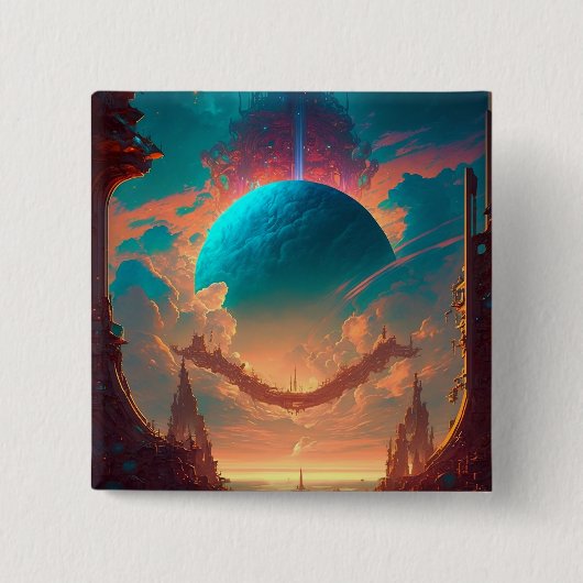 Surreal Towers Planet Visionäre Landschaft Button (Vorderseite)