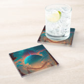 Surreal Towers Planet Visionäre Landschaft Glasuntersetzer (Schrägansicht)