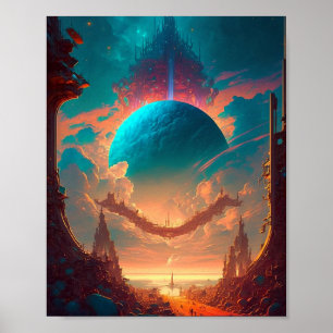 Surreal Towers Planet Visionäre Landschaft Poster