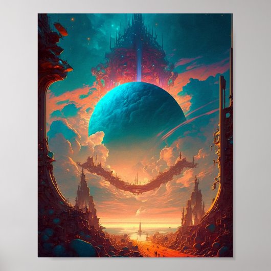 Surreal Towers Planet Visionäre Landschaft Poster (Vorne)