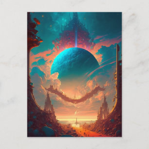 Surreal Towers Planet Visionäre Landschaft Postkarte