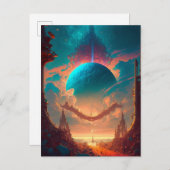 Surreal Towers Planet Visionäre Landschaft Postkarte (Vorne/Hinten)