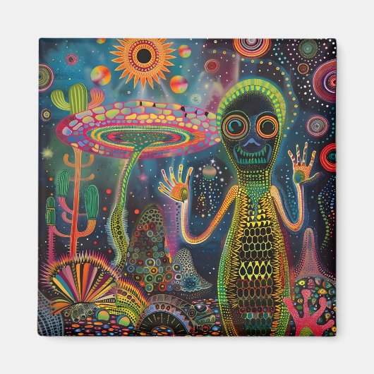 Surreal Trippy Whimsical Psychedelic Blume Magnet (Vorne)