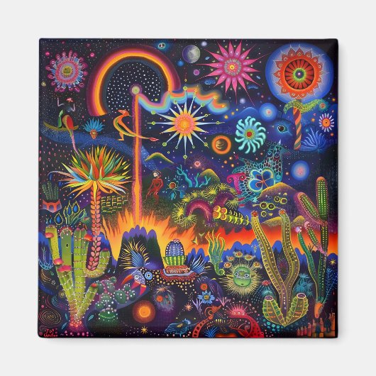 Surreal Trippy Whimsical Psychedelic Desert Cactus Magnet (Vorne)