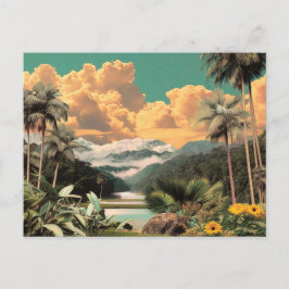 Surreal Tropical Valley With Palm Trees Postkarte