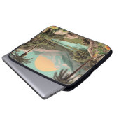 Surreal tropischer See mit Palmen Laptopschutzhülle (Vorne Knopf)