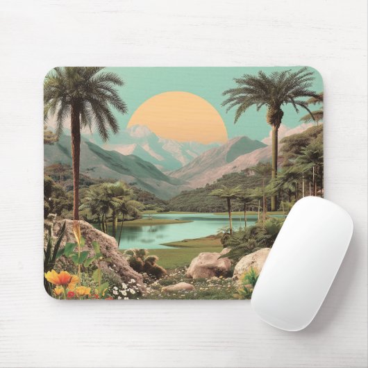 Surreal tropischer See mit Palmen Mousepad (Mit Mouse)