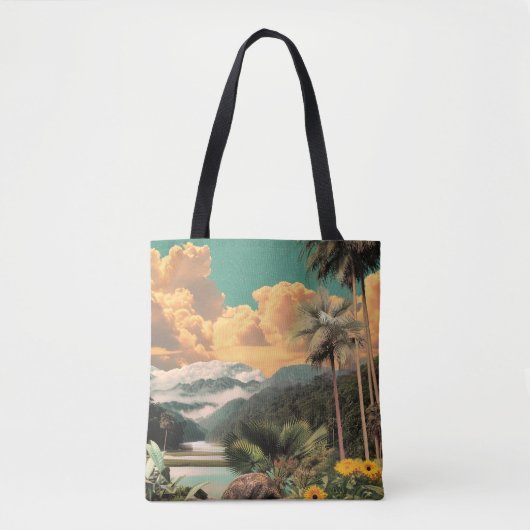 Surreal Tropisches Tal mit Palmen Tasche (Vorderseite)