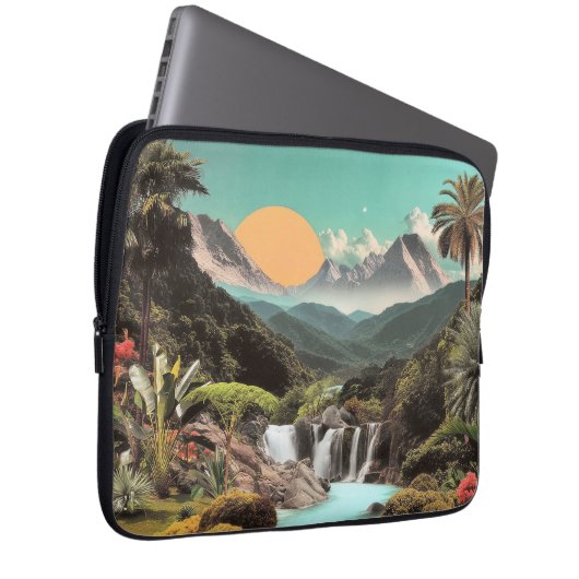Surreal Tropisches Tal mit Wasserfällen Laptopschutzhülle (Vorne Rechts)