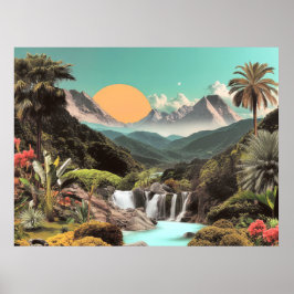 Surreal Tropisches Tal mit Wasserfällen Poster