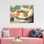 Surreal UFO Above Mountain Lake with Planets Leinwanddruck (Insitu (Wohnzimmer))