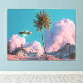 Surreal UFO and Palm Tree Mountain Scene Leinwanddruck (Insitu (Holzboden))
