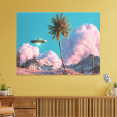 Surreal UFO and Palm Tree Mountain Scene Leinwanddruck (Insitu (Wohnzimmer))
