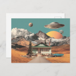 Surreal UFO Over Rustic House Postkarte