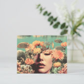 Surreal Underwater Portrait With Coral Flowers Postkarte (Stehend Vorderseite)