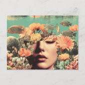 Surreal Underwater Portrait With Coral Flowers Postkarte (Vorderseite)