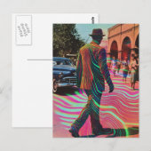 Surreal Vintage City Scene Man Walking Postkarte (Vorne/Hinten)