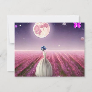 Surreal Vintage Rosa Feld Braut & Mond Karte