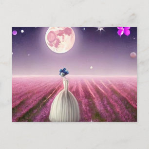 Surreal Vintage Rosa Feld Braut & Mond Postkarte