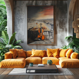 Surreal Violin und Hourglass auf einem abgestuften Poster