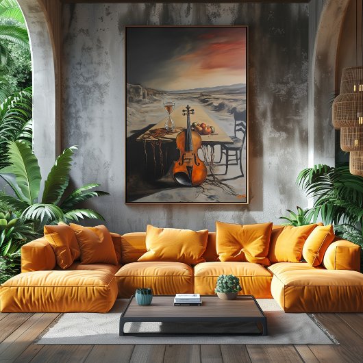 Surreal Violin und Hourglass auf einem abgestuften Poster