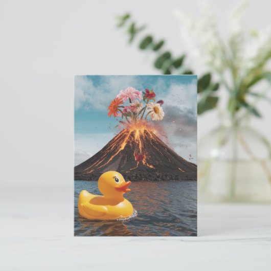 Surreal Vulkan Rubber Duck Postkarte (Stehend Vorderseite)