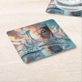 Surreal Water Mirror Portrait — Frauengesicht Rechteckiger Pappuntersetzer (angewinkelt)