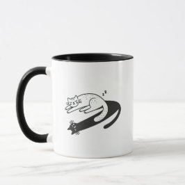 Surreal Weiße Katze Schlafen mit Awake Black Shado Tasse