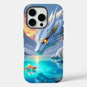 Surreal Weißer Drache und Goldfisch iPhone 16 Pro Hülle