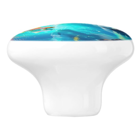 Surreal Weißer Drache und Goldfisch Keramikknauf (Seitenansicht)