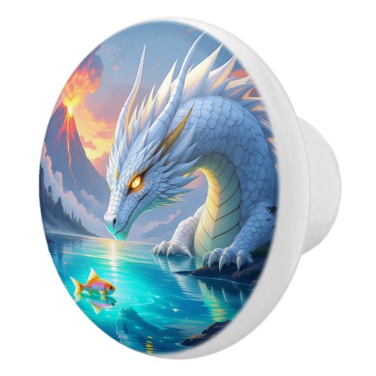 Surreal Weißer Drache und Goldfisch Keramikknauf (Rechts)