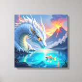 Surreal Weißer Drache und Goldfisch Leinwanddruck (Vorderseite)