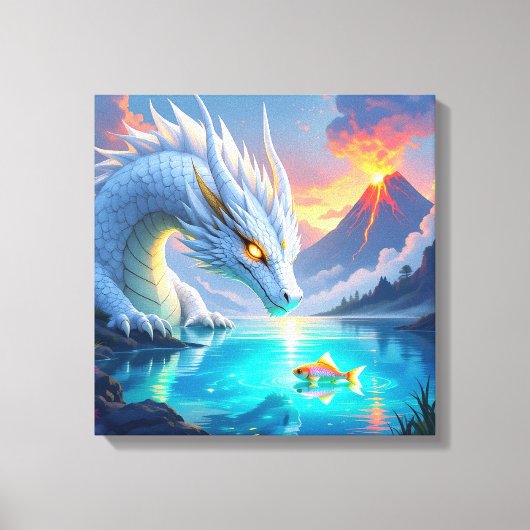 Surreal Weißer Drache und Goldfisch Leinwanddruck (Vorderseite)