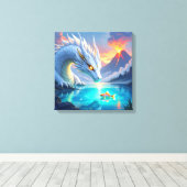 Surreal Weißer Drache und Goldfisch Leinwanddruck (Insitu (Holzboden))