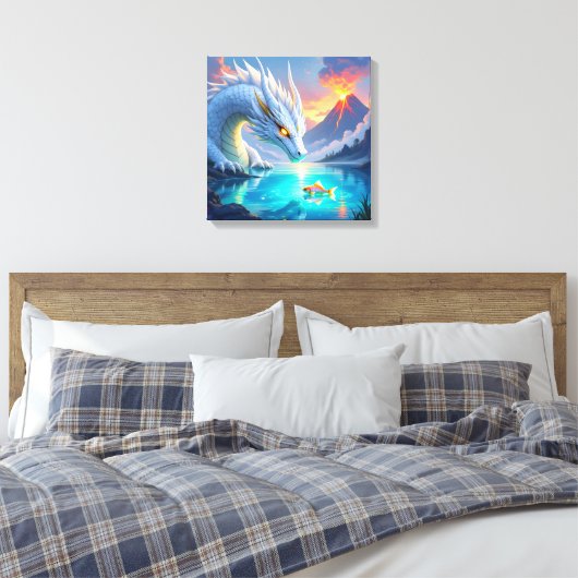 Surreal Weißer Drache und Goldfisch Leinwanddruck (Insitu (Schlafzimmer))