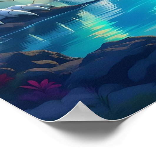 Surreal Weißer Drache und Goldfisch Poster (Ecke)