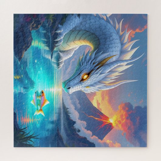 Surreal Weißer Drache und Goldfisch Puzzle (Horizontal)