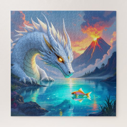 Surreal Weißer Drache und Goldfisch Puzzle (Vertikal)