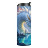 Surreal Weißer Drache und Goldfisch Thermosbecher (Nach links gedreht)