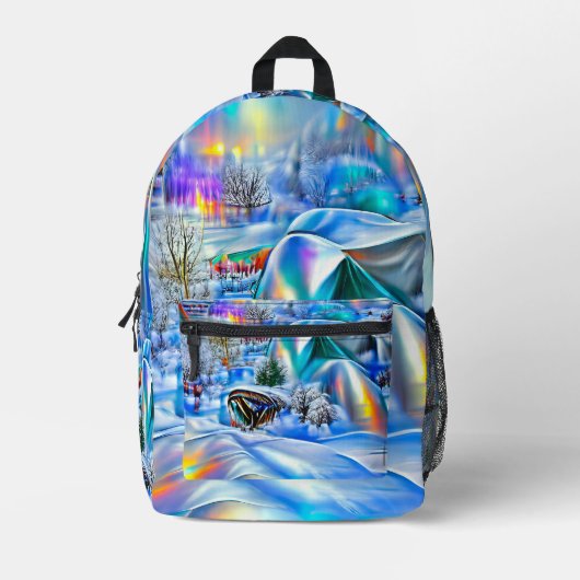 Surreal Winter Wonderland mit eisigen Lichtern Bedruckter Rucksack (Vorderseite)