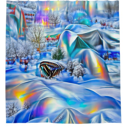 Surreal Winter Wonderland mit eisigen Lichtern Duschvorhang (Vorderseite)